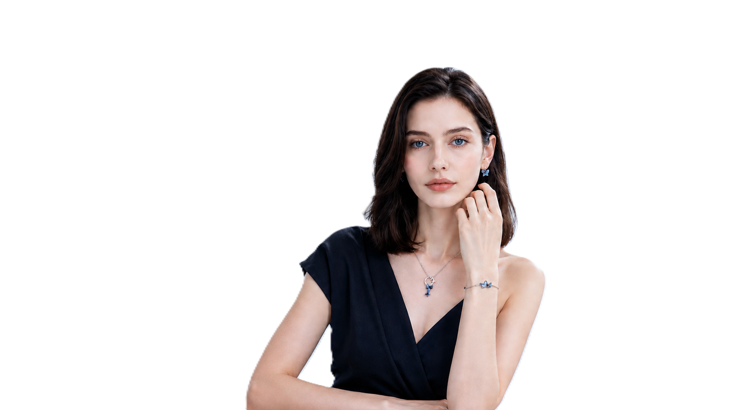 Model wearing Diana Monkey jewelry